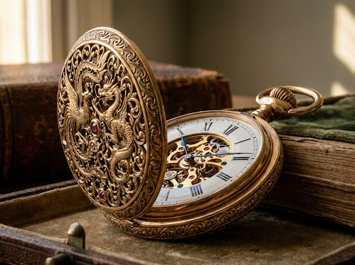 Intricate gold timepiece